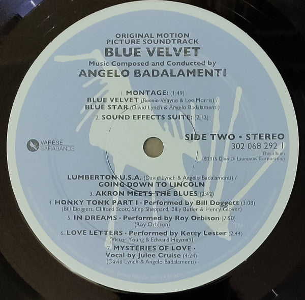 Angelo Badalamenti : Blue Velvet (Original Motion Picture Soundtrack) (LP, Album, RE)