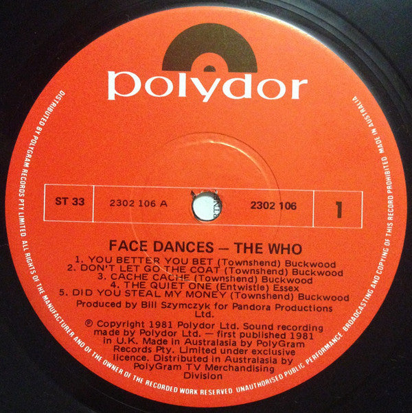 The Who : Face Dances (LP, Album, Aus)