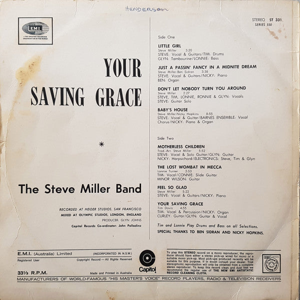 The Steve Miller Band* : Your Saving Grace (LP, Album)