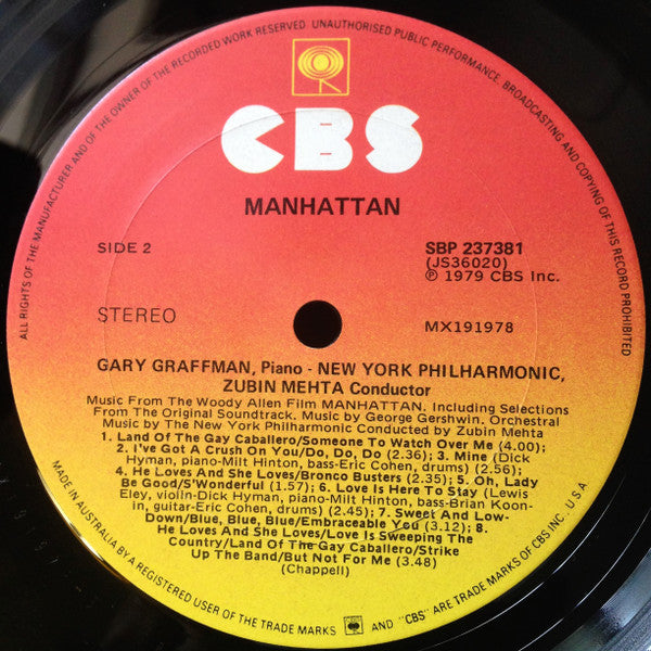 George Gershwin / New York Philharmonic : Music From The Woody Allen Film "Manhattan" (LP, Album)