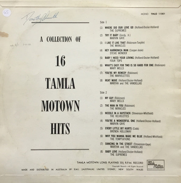 Various : A Collection Of 16 Tamla Motown Big Hits (LP, Comp, Mono)