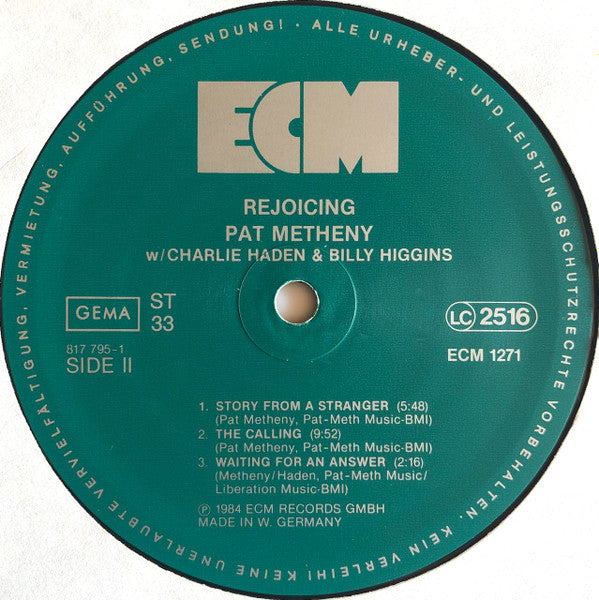 Pat Metheny w/ Charlie Haden & Billy Higgins : Rejoicing (LP, Album)