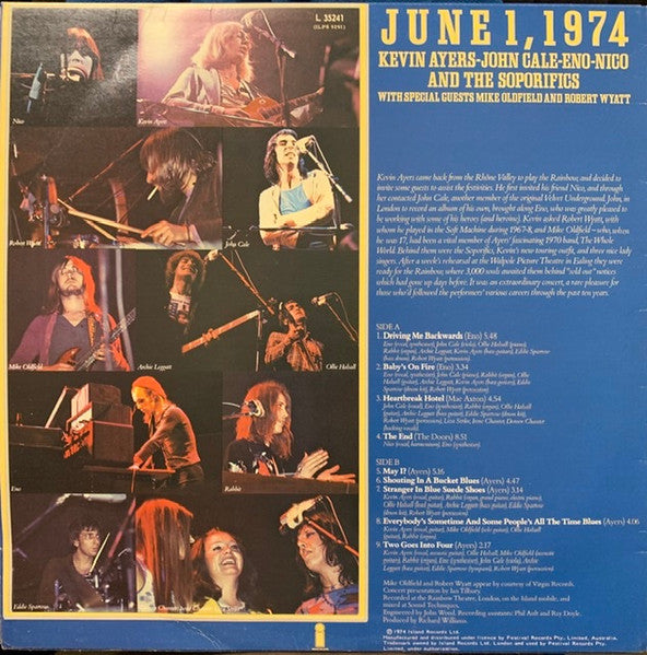 Kevin Ayers - John Cale - Brian Eno - Nico (3) : June 1, 1974 (LP, Album, RP)