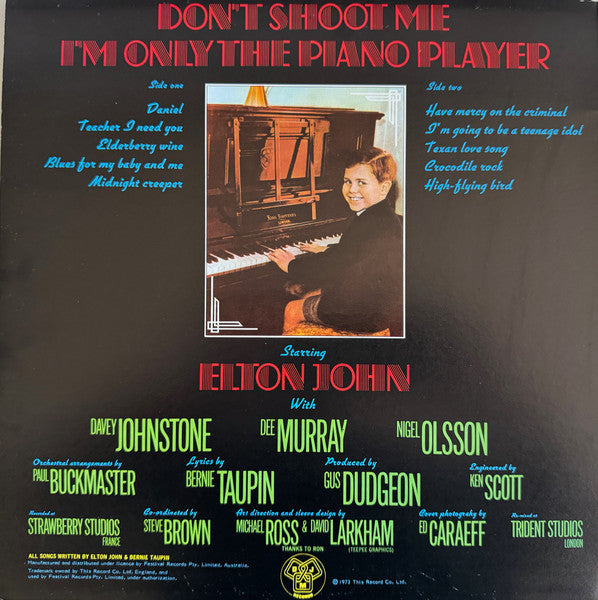 Elton John : Don't Shoot Me I'm Only The Piano Player (LP, Album, RE, Gat)