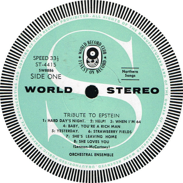 Orchestral Ensemble : In Tribute To Brian Epstein: 16 Great Beatles Hits (LP, Album, Club)