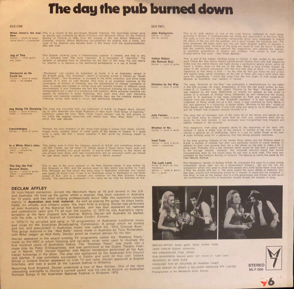 Declan Affley : The Day The Pub Burned Down (LP, Album)