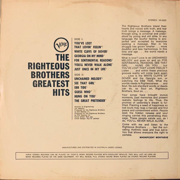 The Righteous Brothers : Greatest Hits (LP, Comp)