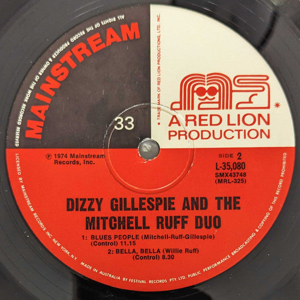 Dizzy Gillespie And The Mitchell-Ruff Duo : In Concert (LP, Album)