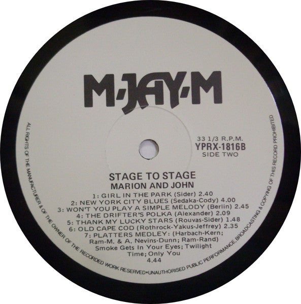 Marion And John : Stage To Stage (LP)