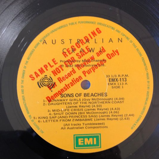 Australian Crawl : Sons Of Beaches (LP, Album, Promo)