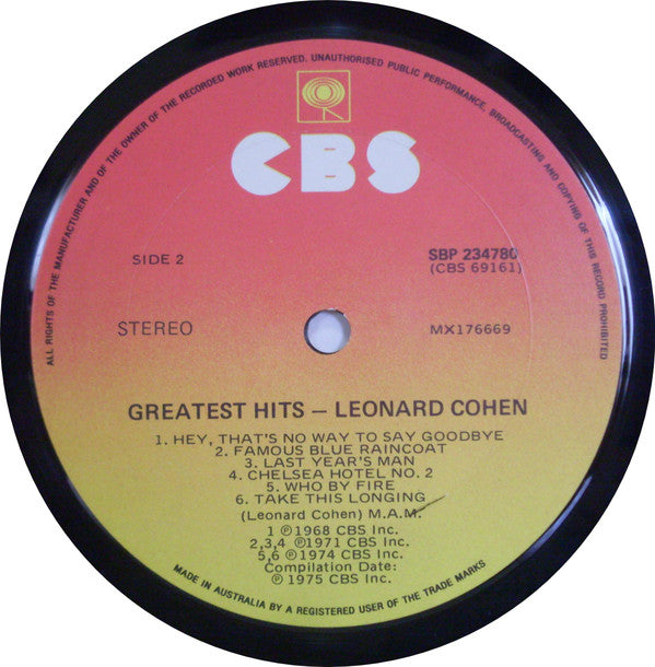 Leonard Cohen : Greatest Hits (LP, Comp)