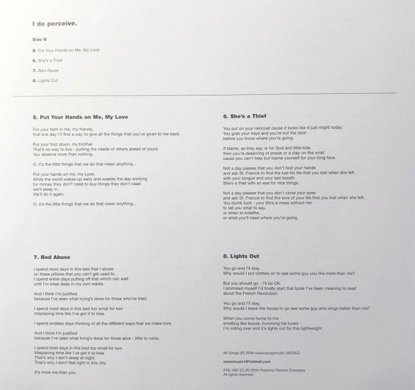 Owen (4) : I Do Perceive. (LP, Album, 180)