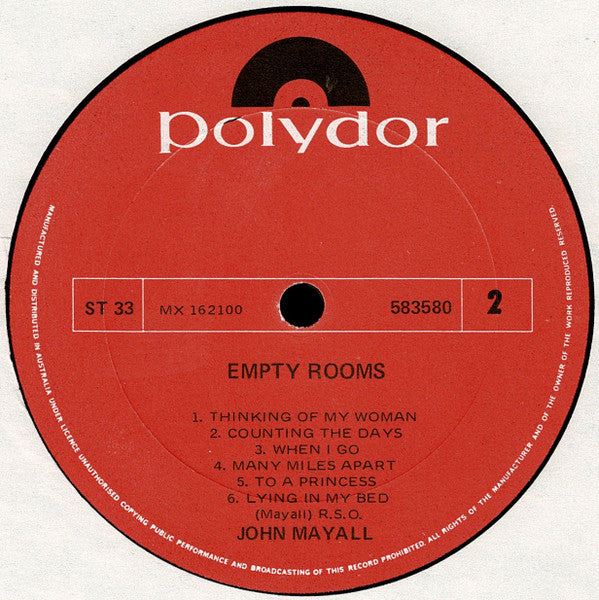 John Mayall : Empty Rooms (LP, Album, RE)