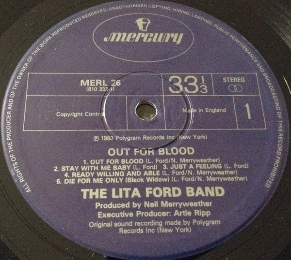 Lita Ford : Out For Blood (LP, Album)