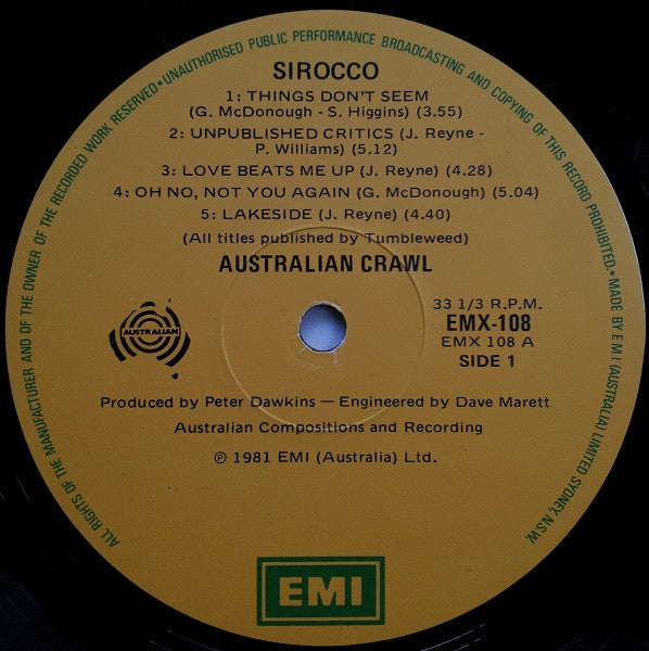 Australian Crawl : Sirocco (LP, Album, Gat)