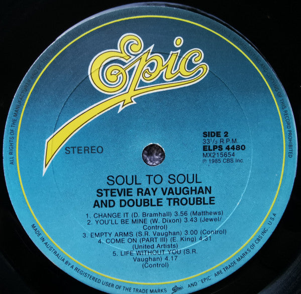 Stevie Ray Vaughan & Double Trouble : Soul To Soul (LP, Album)
