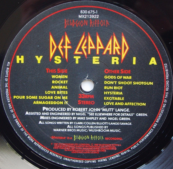 Def Leppard : Hysteria (LP, Album)