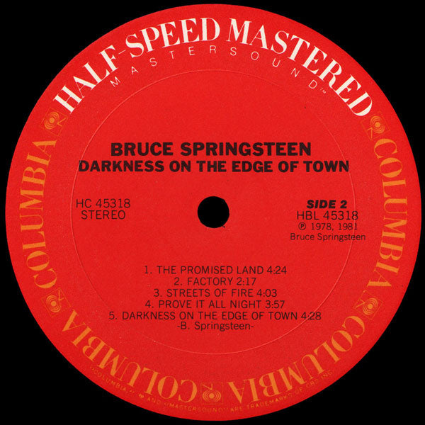 Bruce Springsteen : Darkness On The Edge Of Town (LP, Album, RE, RM, Hal)