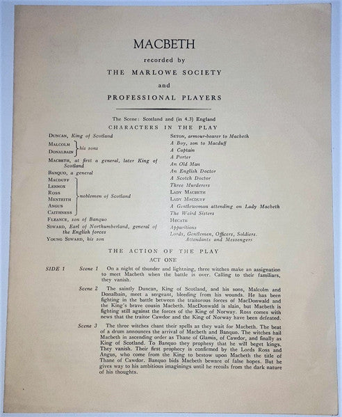 The Marlowe Dramatic Society And Professional Players : Macbeth (3xLP, Album, Mono + Box)