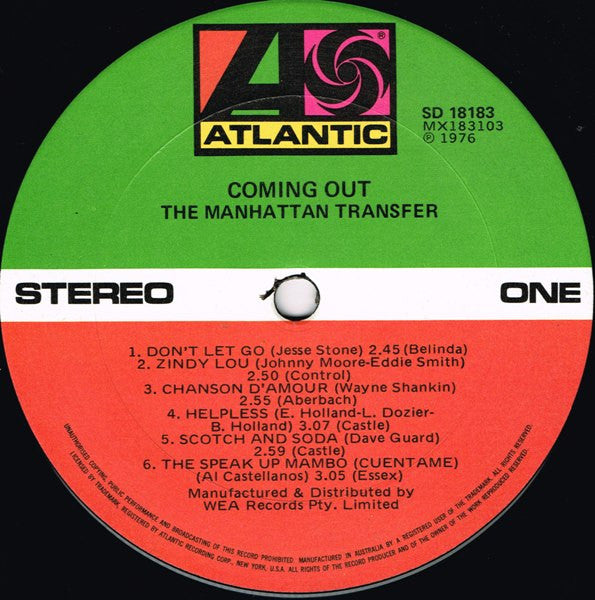 The Manhattan Transfer : Coming Out (LP, Album)