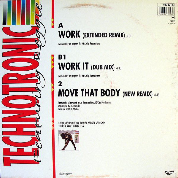Technotronic Featuring Reggie : Work (12")