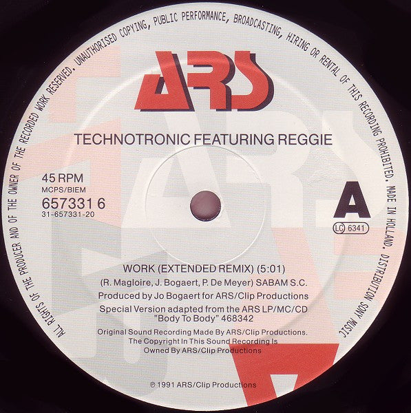Technotronic Featuring Reggie : Work (12")