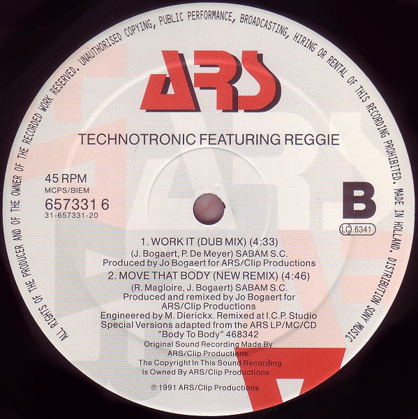 Technotronic Featuring Reggie : Work (12")
