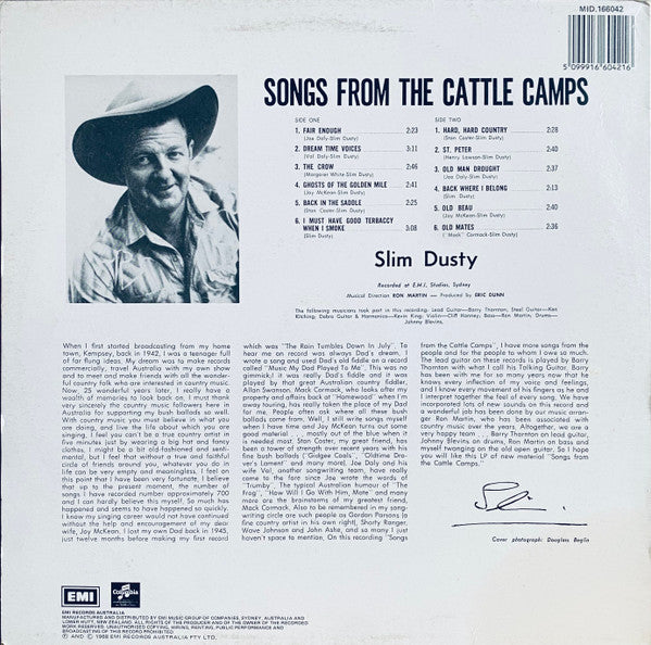 Slim Dusty : Songs From The Cattle Camps (LP, Album, RP)
