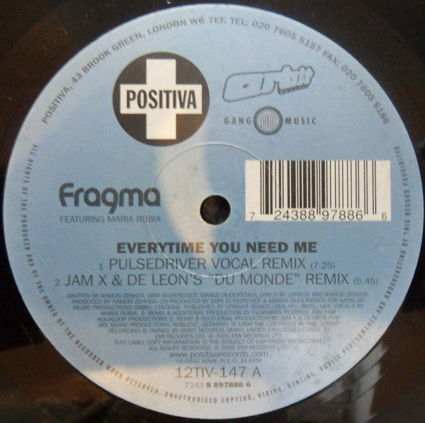 Fragma : Everytime You Need Me (12")