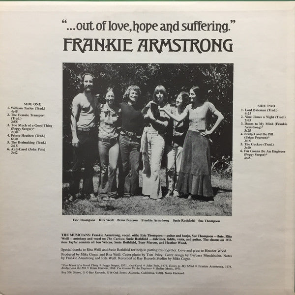 Frankie Armstrong : "...Out Of Love, Hope And Suffering." (LP, Album, Wak)