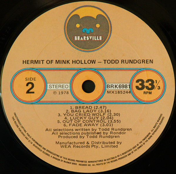Todd Rundgren : Hermit Of Mink Hollow (LP, Album)