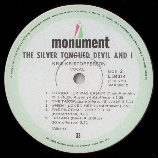 Kris Kristofferson : The Silver Tongued Devil And I (LP, Album)