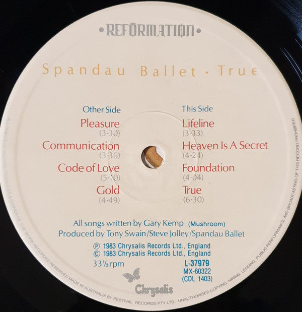 Spandau Ballet : True (LP, Album)