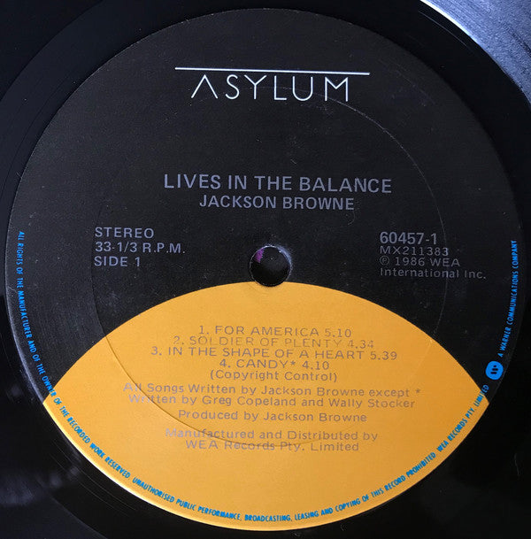 Jackson Browne : Lives In The Balance (LP, Album)
