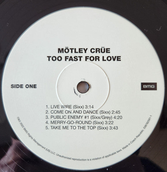 Mötley Crüe : Too Fast For Love (LP, Album, RE, RM)