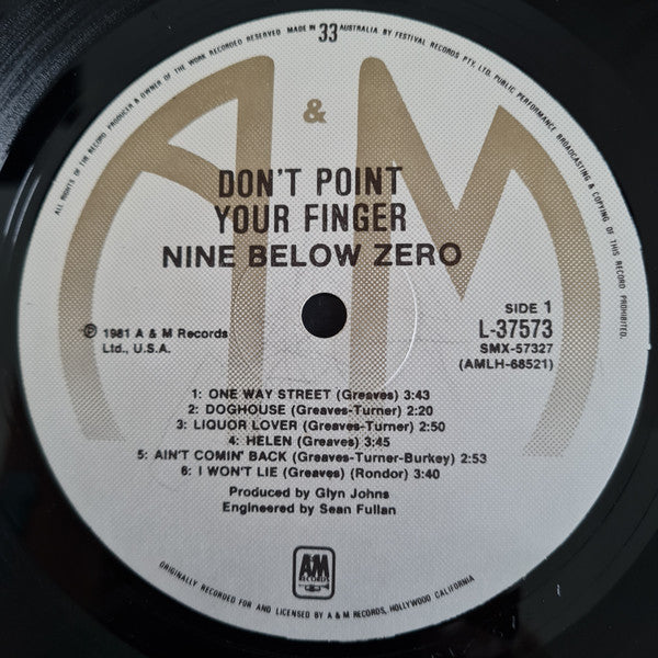 Nine Below Zero : Don't Point Your Finger (LP)