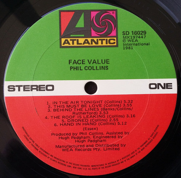 Phil Collins : Face Value (LP, Album, Gat)