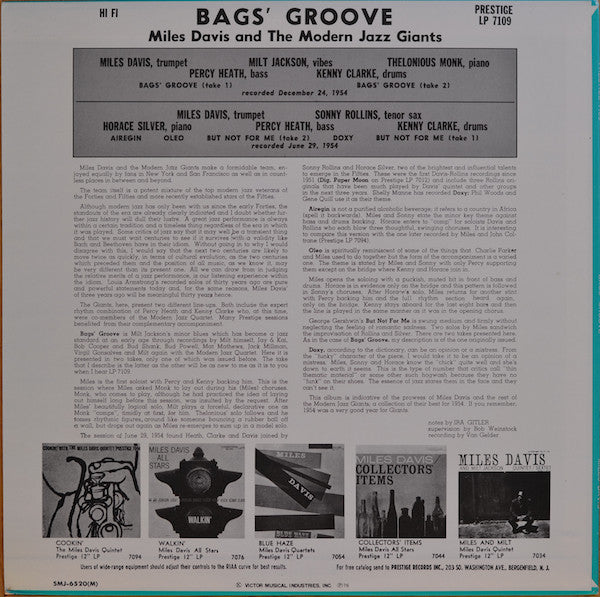 Miles Davis : Bags Groove (LP, Album, Comp, Mono, RE)