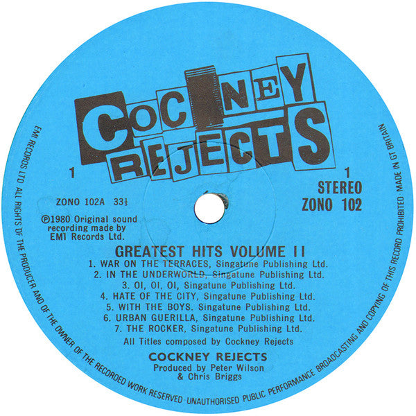 Cockney Rejects : Greatest Hits Vol. II (LP, Album, Blu)