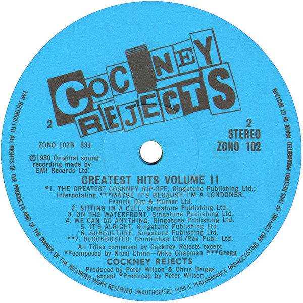 Cockney Rejects : Greatest Hits Vol. II (LP, Album, Blu)