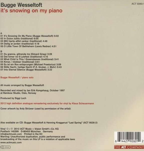 Bugge Wesseltoft : It's Snowing On My Piano (LP, Album, RE, RM)