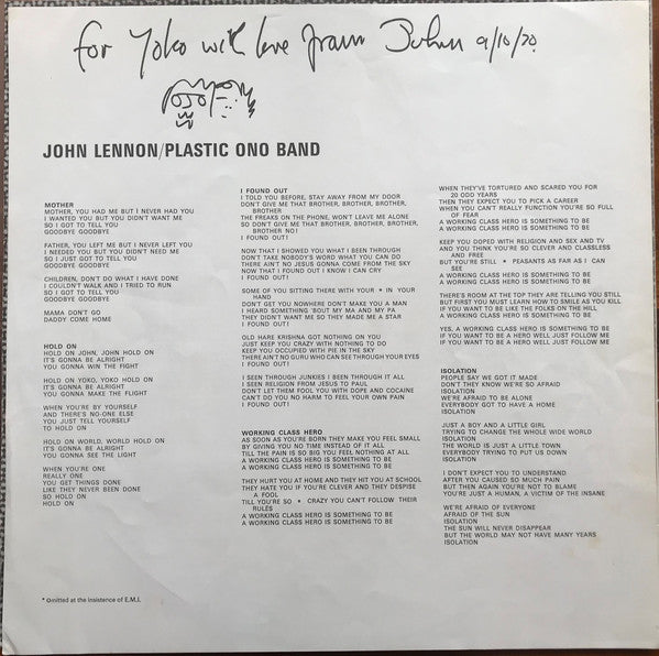 John Lennon & Plastic Ono Band* : John Lennon / Plastic Ono Band (LP, Album)