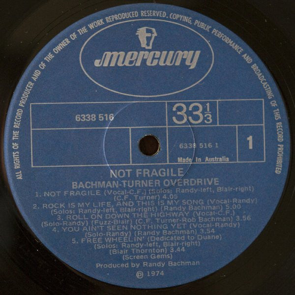 Bachman-Turner Overdrive : Not Fragile (LP, Album, Gat)