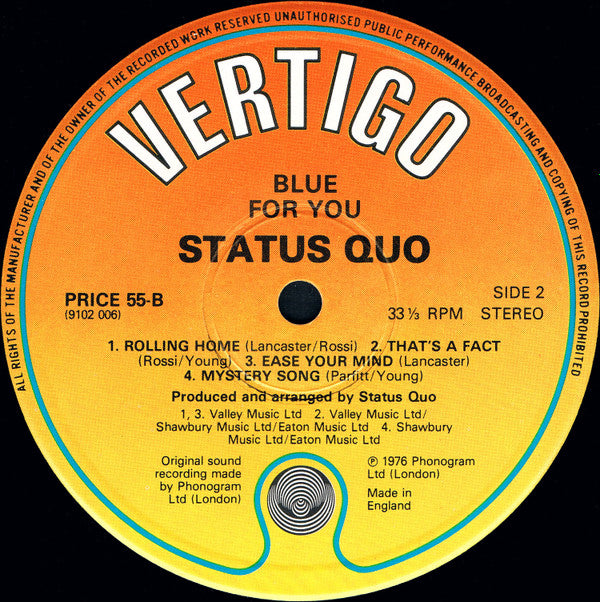 Status Quo : Blue For You (LP, Album, RE)