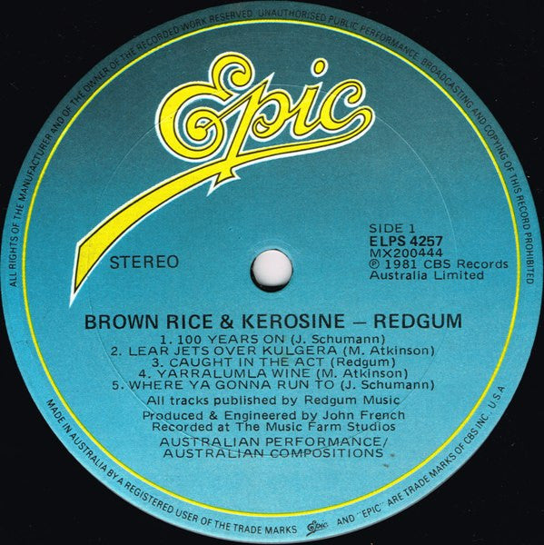 Redgum : Brown Rice & Kerosine (LP, Album)