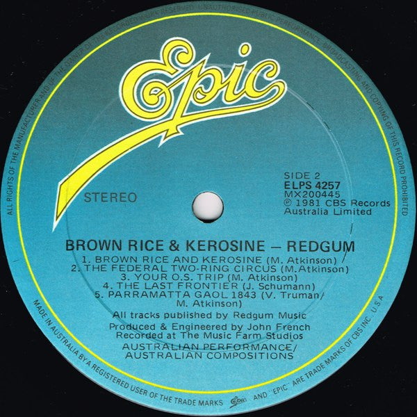 Redgum : Brown Rice & Kerosine (LP, Album)
