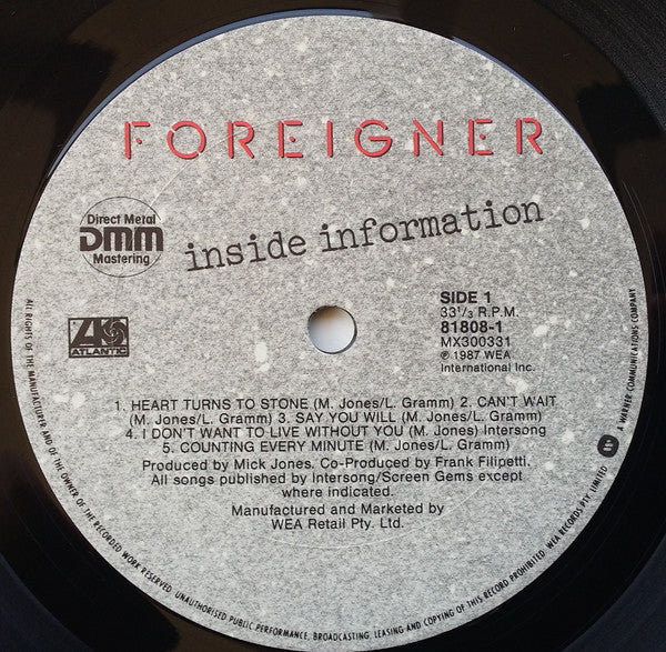 Foreigner : Inside Information (LP, Album, Gat)