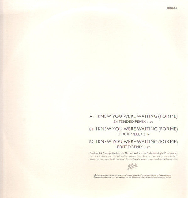 Aretha Franklin & George Michael : I Knew You Were Waiting (For Me) (12")