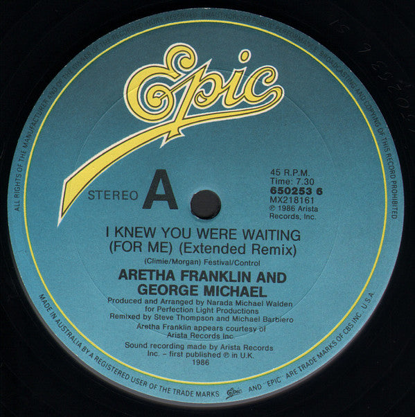 Aretha Franklin & George Michael : I Knew You Were Waiting (For Me) (12")