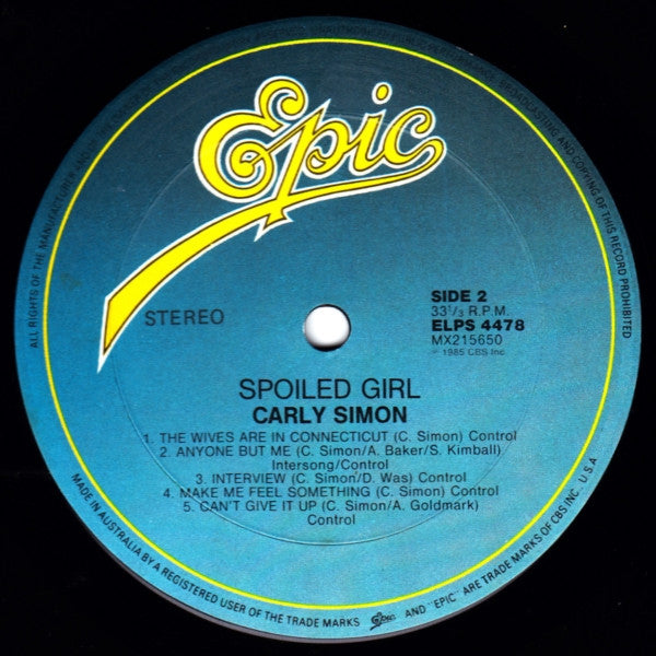 Carly Simon : Spoiled Girl (LP, Album)